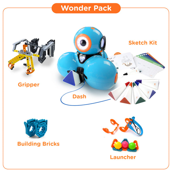 Wonder Workshop Dash Robot with Wonder Workshop Build Brick Extensions for  Dash and Dot Robots Bundle